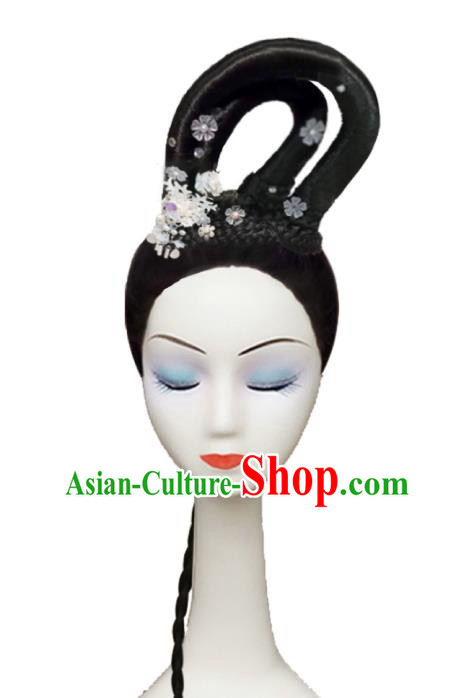 Custom China Classical Dance Hair Accessories Fan Dance Wigs Headwear