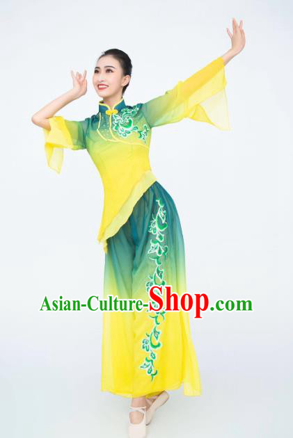 China Yangko Dance Yellow Outfits Traditional Folk Dance Costume Fan Dance Stage Performance Clothing