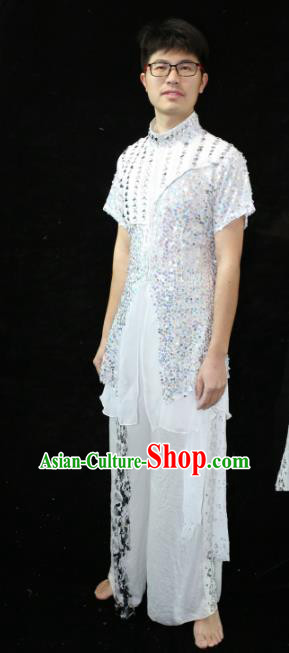 China Men Modern Dance Clothing Stage Performance Dancers Sequins Shirt and Pants Outfits