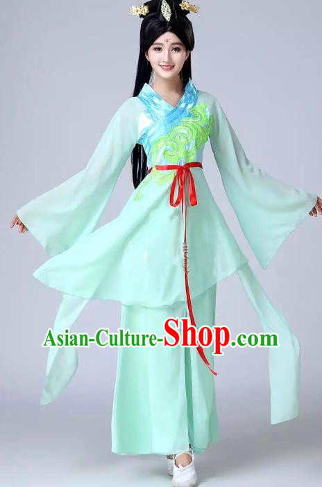 China Traditional Yu Ren Wu Performance Costume Court Lady Dance Clothing Classical Dance Light Green Dress