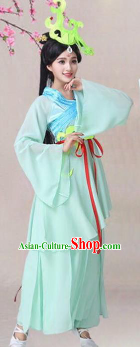 China Traditional Yu Ren Wu Performance Costume Court Lady Dance Clothing Classical Dance Light Green Dress