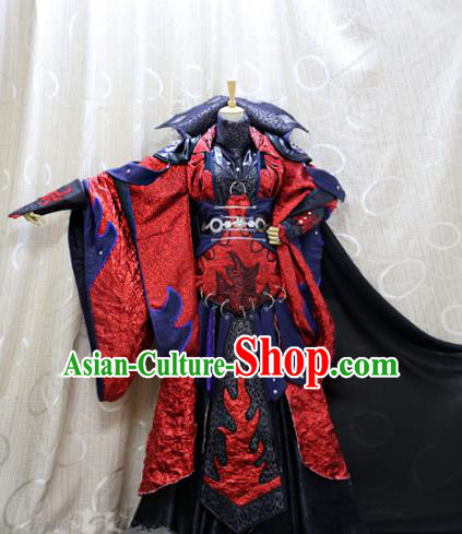 China Ancient Royal Highness Clothing Custom Professional Cosplay Swordsman Red Costumes Full Set