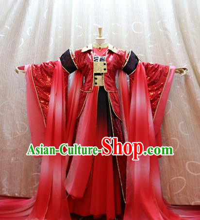 Cosplay King Asura Costumes Custom China Ancient Swordsman Lord Red Clothing