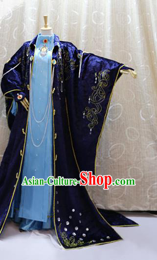 Cosplay Royal Highness Deep Blue Costumes Custom China Ancient Noble Lord Clothing