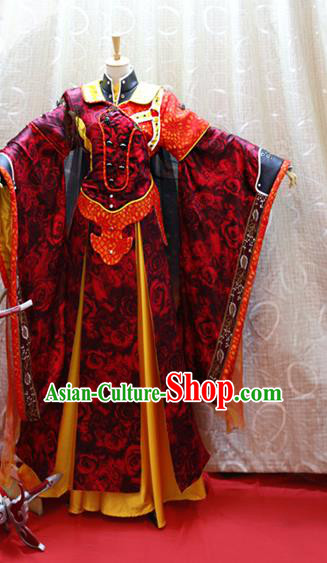 Cosplay Emperor Yinchuan Costumes Custom China Ancient Swordsman King Red Clothing