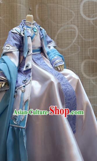 BJD Doll Childe Costumes Custom China Ancient Cosplay Swordsman Blue Clothing