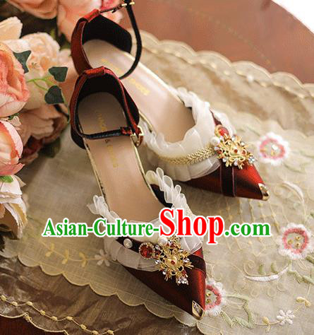 Halloween Cosplay Wine Red High Heels Shoes Custom Bride Wedding Shoes