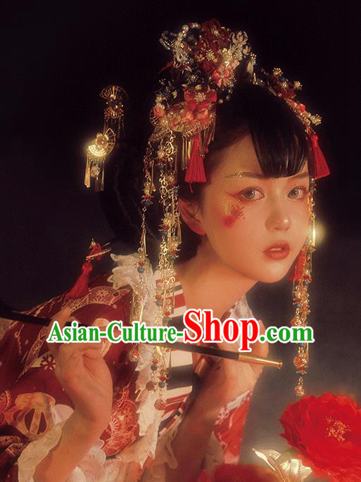 Halloween Cosplay Courtesan Deluxe Hair Crown Handmade Japanese Kimono Hair Accessories Headwear