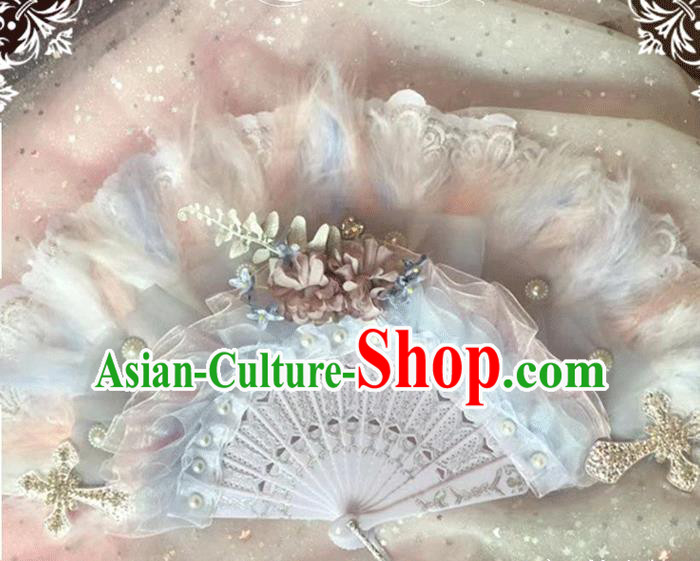 Handmade Victorian Age Folding Fans Classical Court Lady Feather Fan