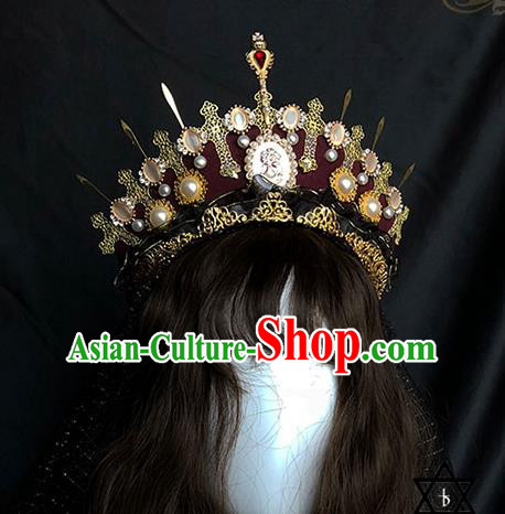 Halloween Cosplay Princess Retro Royal Crown Handmade Hair Accessories Stage Show Baroque Headwear