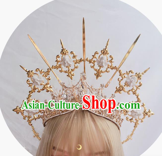 Handmade Angel Aureole and Golden Royal Crown Halloween Stage Show Headwear Cosplay Queen Hair Accessories