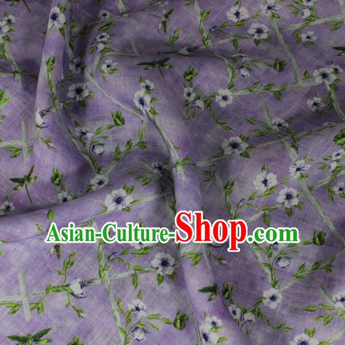 Traditional Linen Drapery Asian Qipao Dress Purple Flax Cloth Chinese Printing Flowers Pattern Ramine Fabric