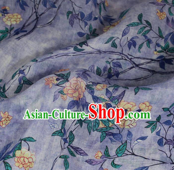 Chinese Printing Flowers Pattern Flax Cloth Traditional Linen Drapery Asian Qipao Dress Violet Ramine Fabric