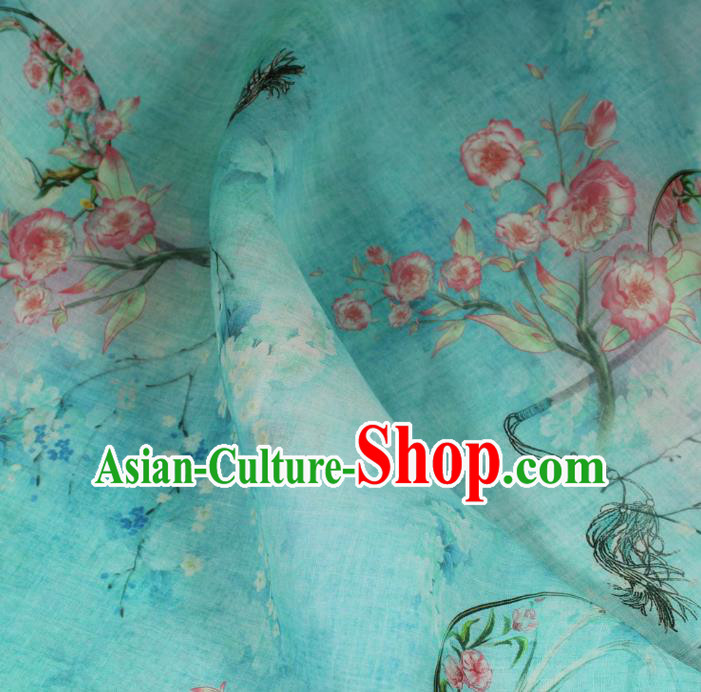 Chinese Printing Flowers Pattern Light Green Ramine Fabric Traditional Asian Qipao Dress Linen Drapery Flax Cloth