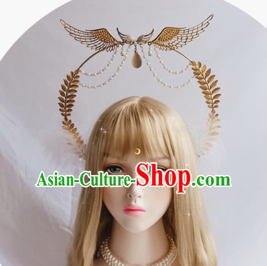 Halloween Stage Show Headwear Aureole and Pearls Royal Crown Handmade Cosplay Angel Wing Hair Accessories