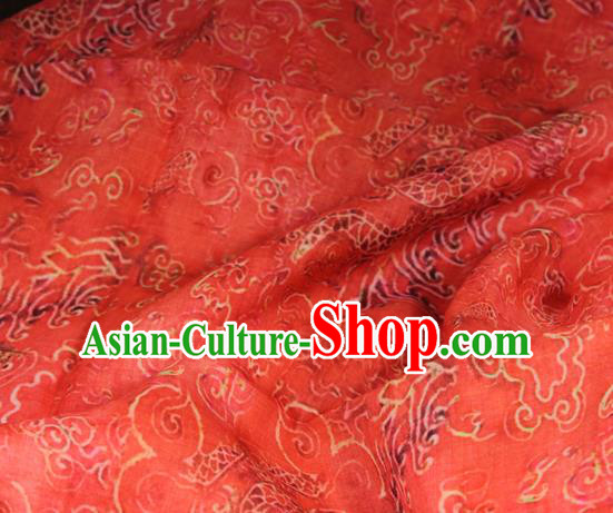 Chinese Traditional Cloud Dragon Pattern Red Flax Asian Tang Suit Linen Drapery Fabric Qipao Dress Cloth