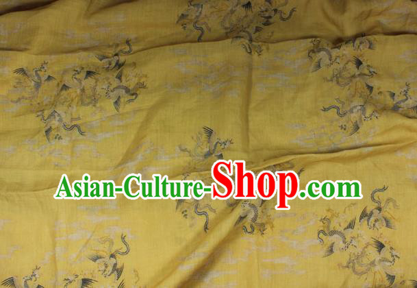 Chinese Traditional Phoenix Pattern Yellow Flax Asian Linen Drapery Qipao Dress Cloth Tang Suit Fabric