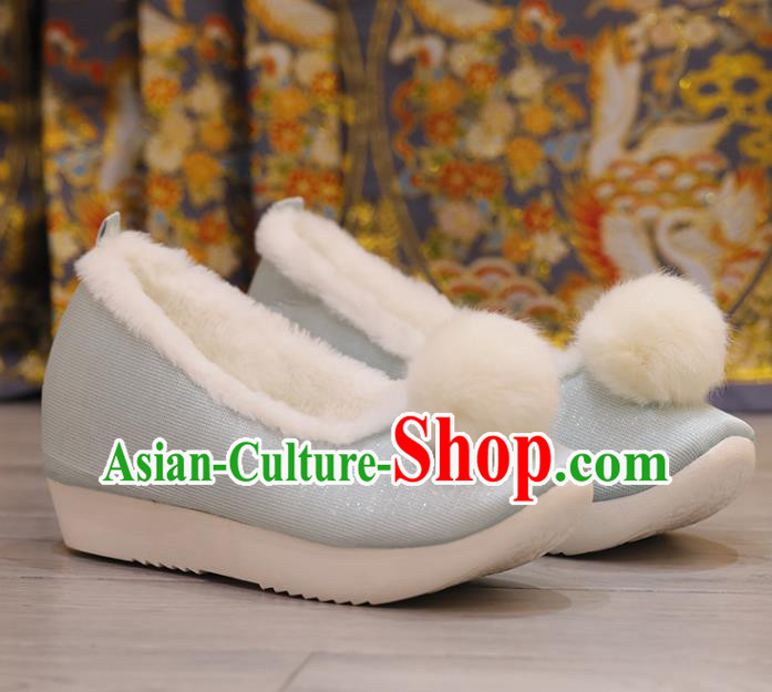 Handmade Stage Show Blue Satin Shoes China Hanfu Shoes Opera Shoes