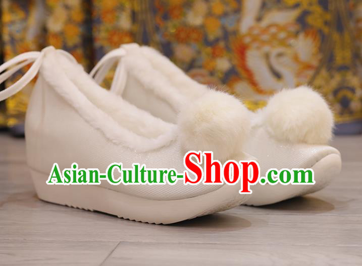 Handmade China Hanfu Shoes Stage Show White Satin Shoes Opera Shoes Princess Shoes