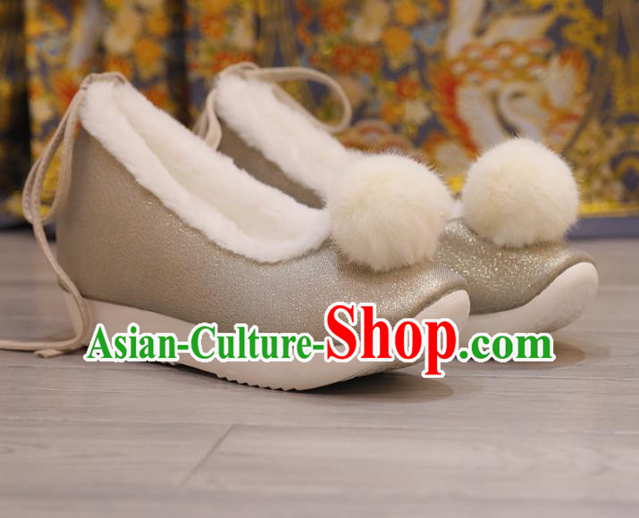 Handmade China Grey Satin Shoes Stage Show Hanfu Shoes Princess Shoes Opera Shoes