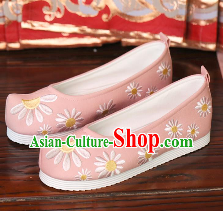 Handmade China Embroidered Daisy Shoes Princess Shoes Opera Shoes Pink Cloth Shoes