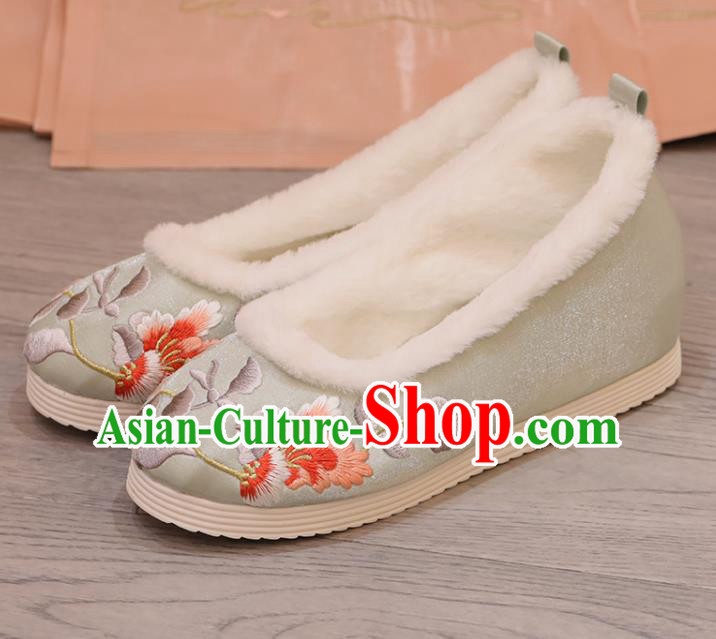 China Embroidered Hibiscus Light Green Shoes Princess Shoes Opera Shoes Handmade Cloth Shoes