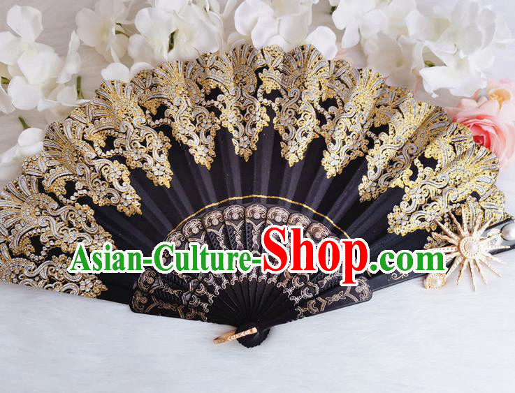 Classical Court Black Lace Fan Wedding Accordion Handmade Retro Bridal Folding Fans