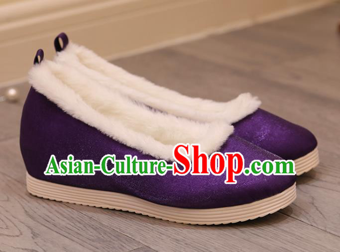 China Purple Satin Shoes Opera Shoes Princess Shoes Handmade Cloth Shoes Winter Shoes