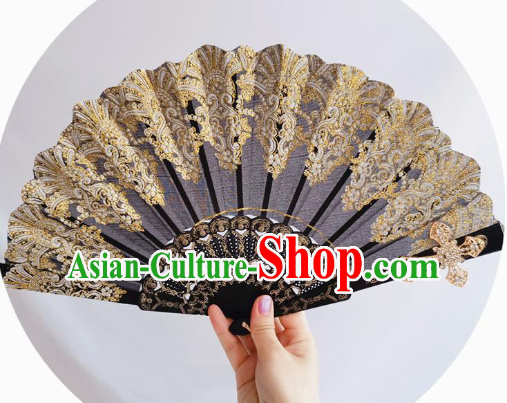 Classical Crucifix Fan Wedding Black Lace Accordion Handmade Retro Court Folding Fans