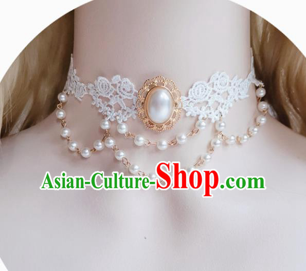 Europe Court White Lace Necklace Baroque Bride Pearls Necklet Halloween Cosplay Princess Accessories