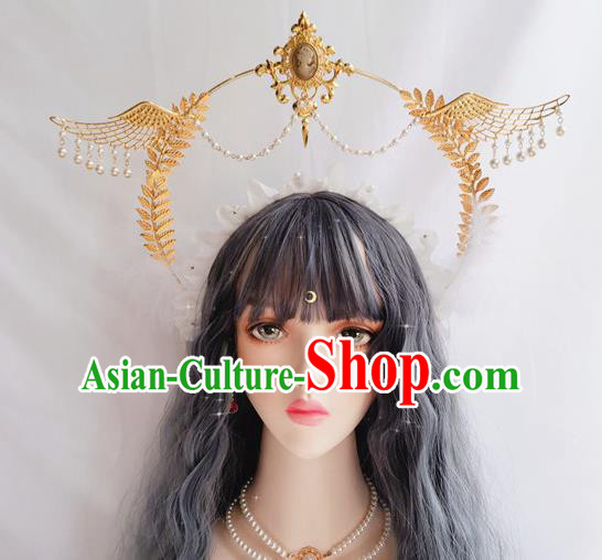 Handmade Renaissance Royal Crown Halloween Stage Show Headwear Bride Angel Wings Hair Accessories