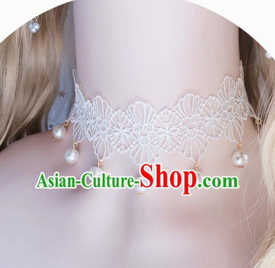 Top Stage Show Pearls Necklace Halloween Cosplay Accessories Europe Court White Lace Necklet