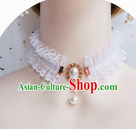 Top Court White Lace Necklace Halloween Cosplay Stage Show Accessories Europe Renaissance Necklet