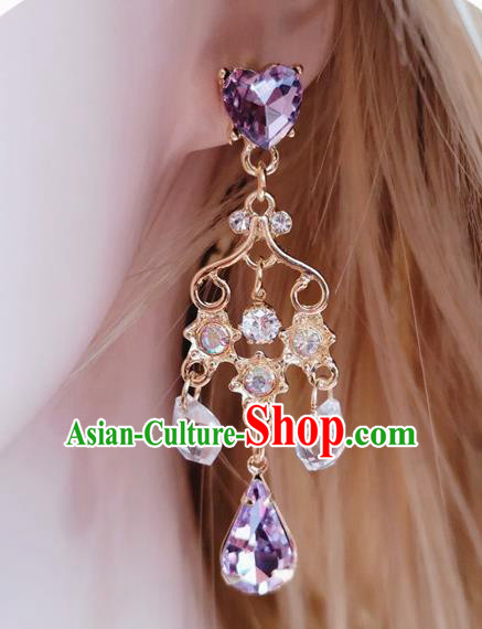 Handmade French Earrings Baroque Retro Accessories Europe Court Purple Crystal Eardrop