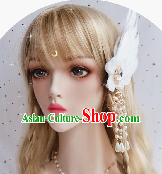 Handmade White Feather Hair Stick Halloween Stage Show Hair Accessories Tassel Angel Wing Hair Claw