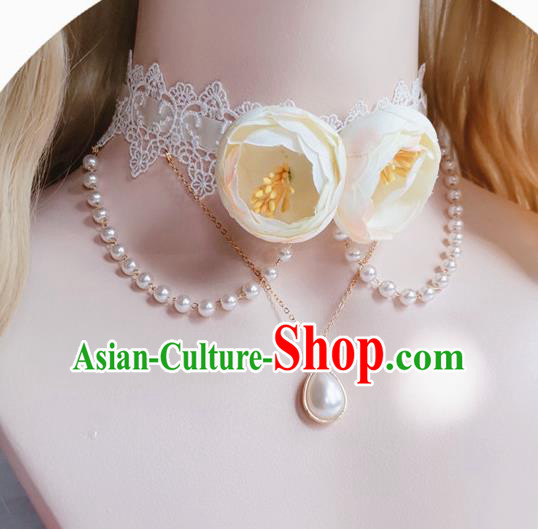 Top Europe Court White Roses Necklet Bride Wedding Necklace Halloween Cosplay Stage Show Accessories