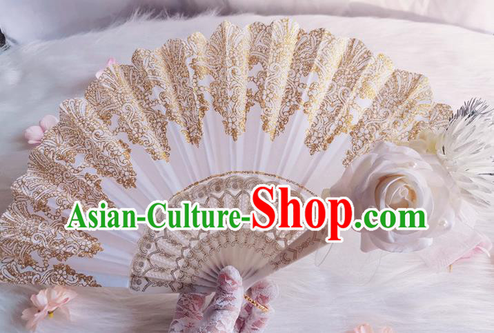 Classical White Rose Flower Fan Handmade Retro Folding Fans Europe Court Accordion