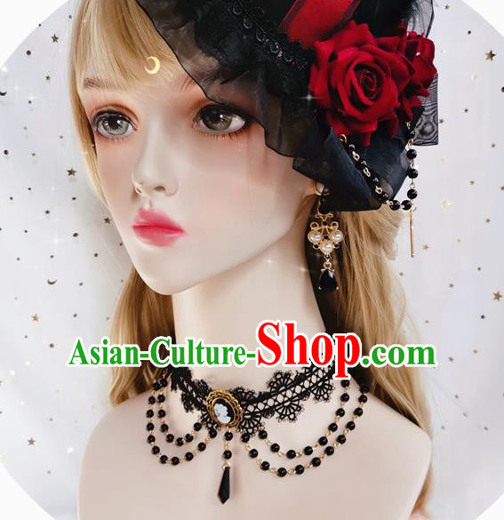 Top Renaissance Necklet Europe Court Necklace Halloween Cosplay Princess Stage Show Gothic Black Lace Accessories