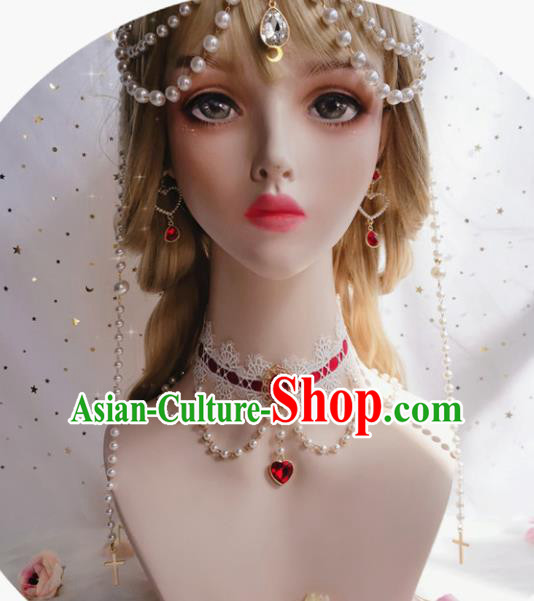 Top Renaissance Red Silk Necklet Europe Court Princess Necklace Halloween Cosplay Stage Show Lace Accessories