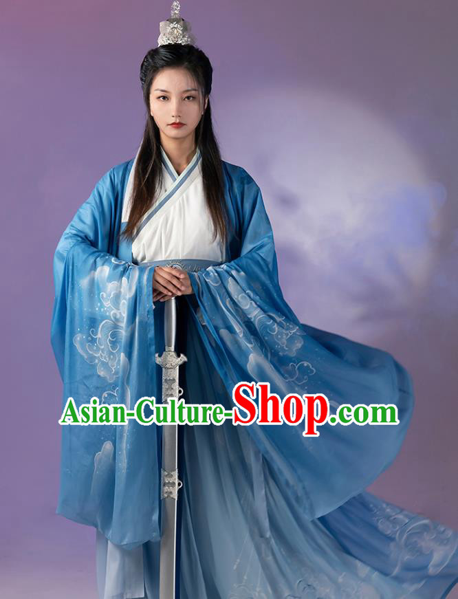 China Cosplay Jiang Ziya Apparels Traditional Shang Dynasty Hanfu Clothing Ancient Swordsman Costumes Full Set