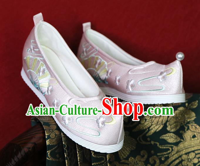 China Hanfu Shoes Princess Shoes Embroidered Shoes Ming Dynasty Young Lady Pink Satin Shoes Handmade Shoes