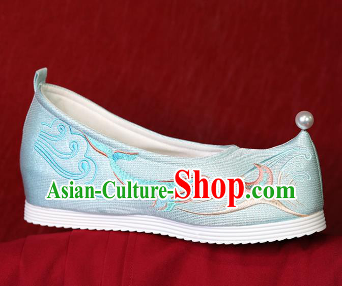 China Light Blue Cloth Shoes Hanfu Shoes Embroidered Whale Shoes Princess Shoes Handmade Bow Shoes