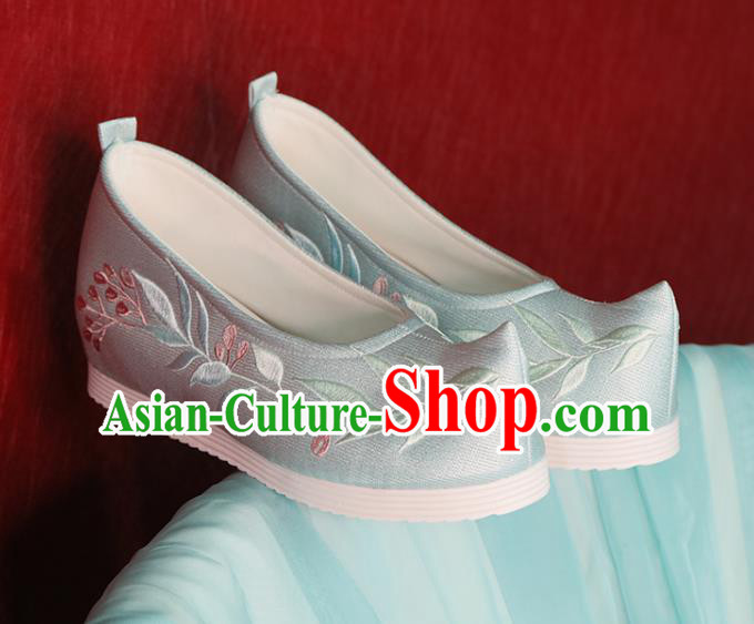 China Light Blue Brocade Shoes Hanfu Embroidered Shoes Women Shoes Handmade Shoes Princess Shoes