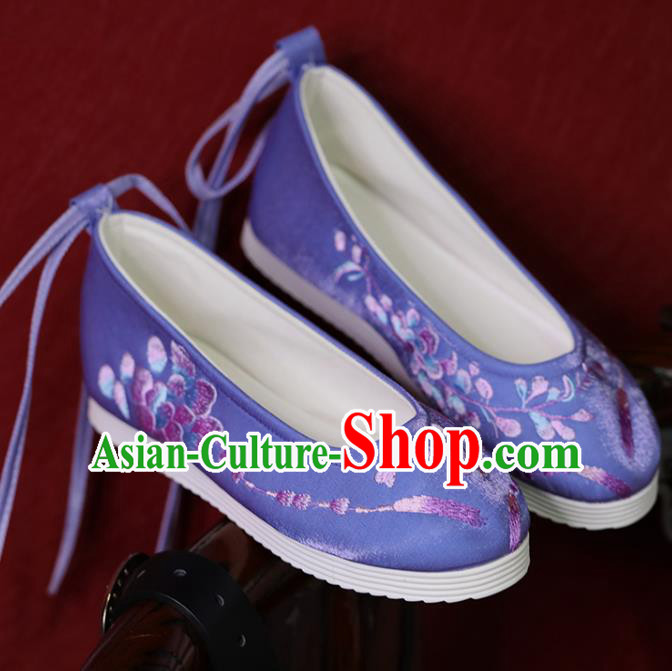 China Princess Shoes Embroidered Shoes Women Shoes Purple Satin Shoes Handmade Hanfu Shoes