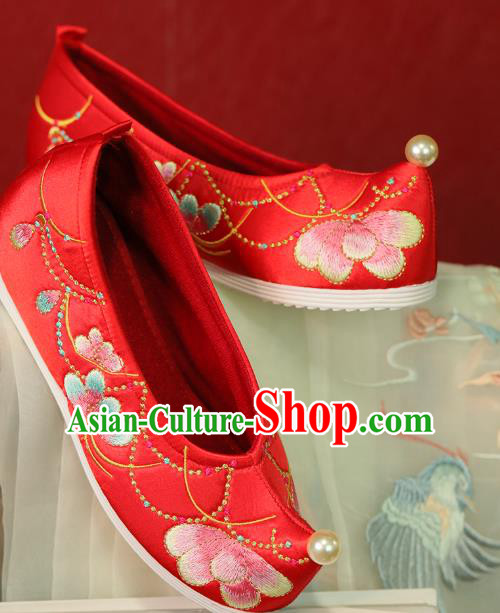 China Wedding Embroidered Shoes Handmade Red Cloth Shoes Tang Dynasty Princess Shoes Hanfu Shoes Bride Shoes