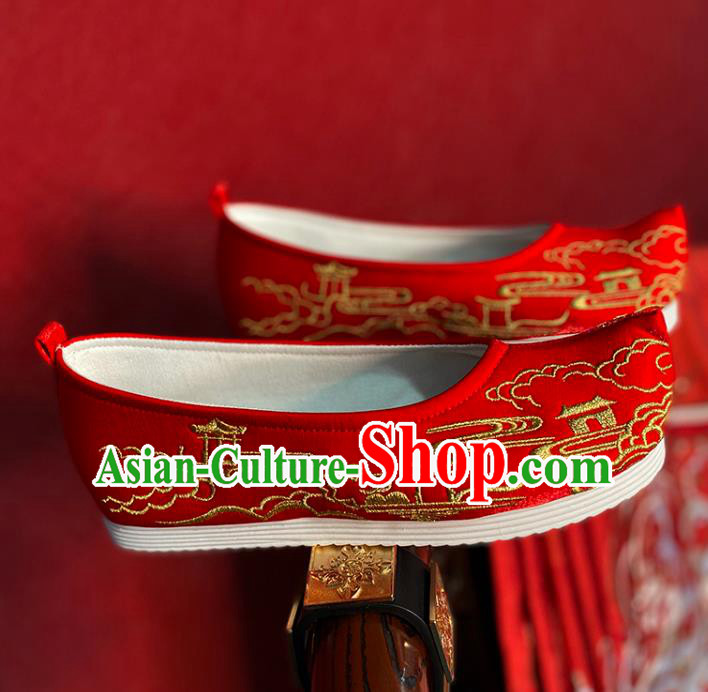 China Hanfu Bow Shoes Ming Dynasty Princess Shoes Handmade Shoes Embroidered Red Shoes