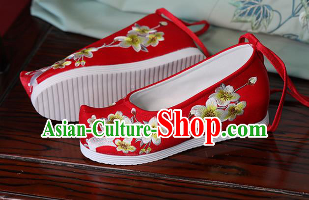 China Hanfu Red Bow Shoes Princess Shoes Handmade Cloth Shoes Embroidered Pear Flowers Rabbit Shoes