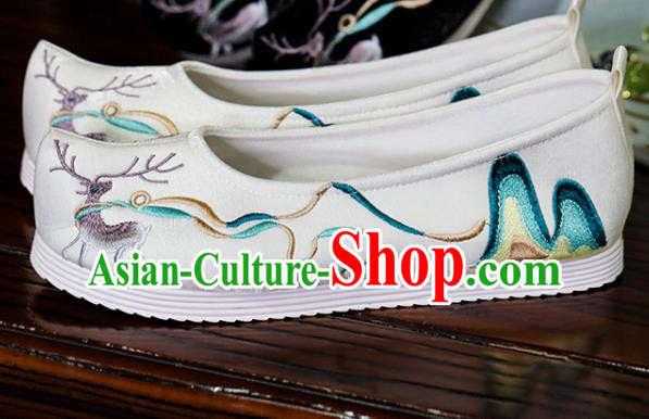 China Embroidered Wapiti Shoes Handmade Cloth Shoes Princess Shoes Hanfu Shoes White Bow Shoes