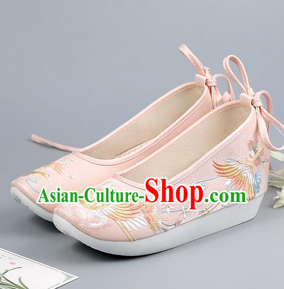 China Ancient Court Shoes Ming Dynasty Princess Shoes Embroidered Shoes Traditional Hanfu Pink Shoes