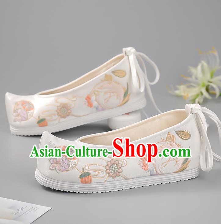 China Embroidered Phoenix Shoes Princess Shoes Ming Dynasty Shoes Traditional Hanfu Shoes Handmade White Cloth Shoes